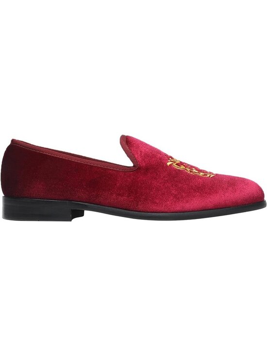 ELANROMAN Men\'s Wine Tiger Velvet Loafers Embroidery Slip on Penny Party Shoes